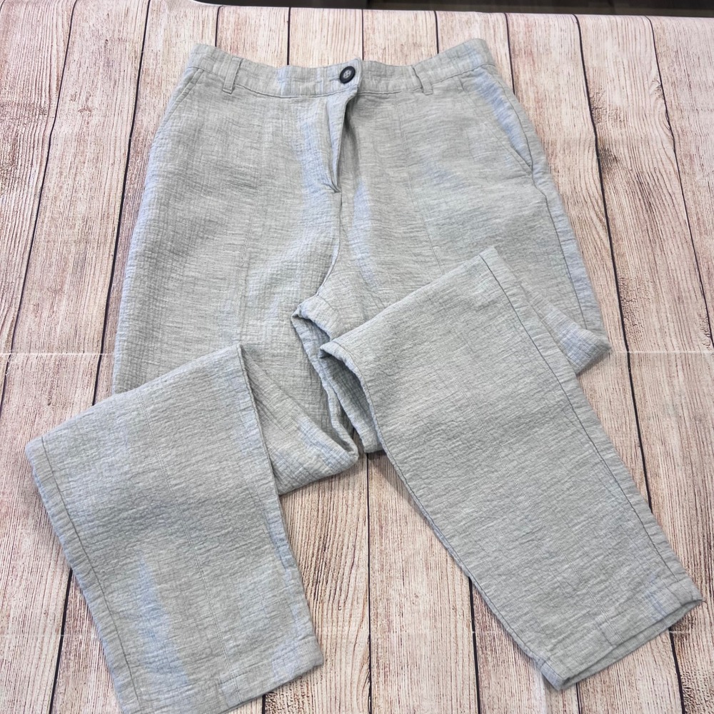 Zara Womens High Rise Textured Cotton Tapered Pants Light Grey Size 4 8574/039
